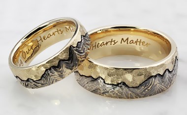 carved mountain wedding bands - custom mountain