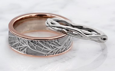 tree branch wedding ring set