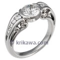 Carved Curls Unique Engagement Ring with Tapering Stones Carved Curls Unique Engagement Ring with Tapering Stones