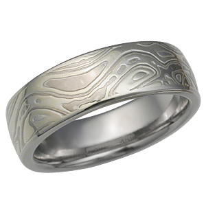 Winter Mokume Wedding Band, High Polish, Heavy Etch