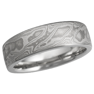 Platinum Mokume Wedding Band, Matte Finish