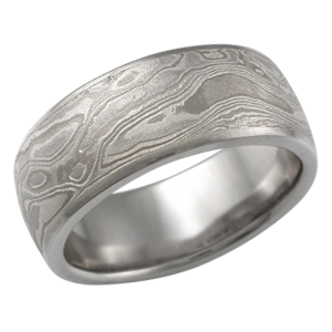 Wide Platinum Mokume Wedding Band
