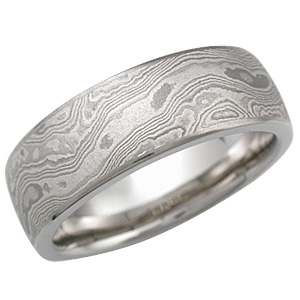 Platinum Mokume Wedding Band with Light Etch