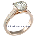Trigold Mokume Cathedral Solitaire Engagement Ring