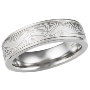  White Mokume Wedding Band with Raised Rails 