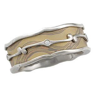 Mokume Diamond Wedding Band