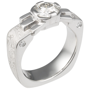 Mokume Diamond Engagement Ring