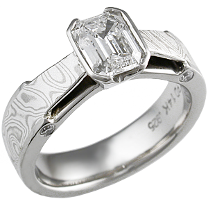 Mokume Diamond Engagement Ring