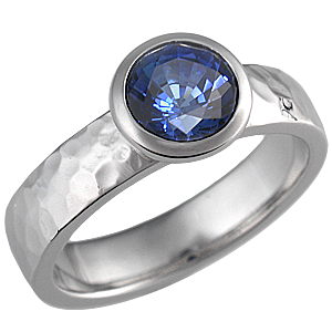 Modern Hammered Engagement Ring with Blue Sapphire