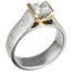 Mokume Cathedral Engagement Ring with Yellow Gold Head
