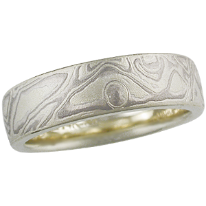 Winter Mokume Wedding Band in Green Gold with Etch