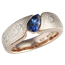 Mokume Wave Engagement Ring with Blue Sapphire Pear and Champagne Mokume