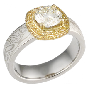 Mokume Diamond Engagement Ring