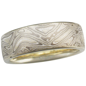 7mm Winter Mokume Wedding Band, Etched