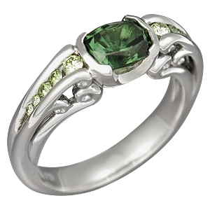 Carved Curls with Tourmaline and Apple Green Diamonds