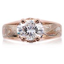 Mokume Cross Solitaire Engagement Ring - top view