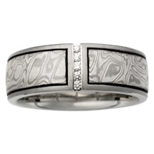 Mokume Wedding Band with Vertical Diamond Channel - top view