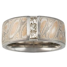 Mokume Wedding Band with Vertical Princess Channel - top view