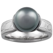 Mokume Pearl and Shell Engagement Ring - top view