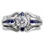 Carved Curls Engagement Ring with Tapering Blue Sapphires and Enhancer