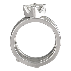 Modern Scaffolding Engagement Ring with Princess Cut Diamond and Plain Band with Princess Diamonds