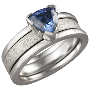 Modern Scaffolding Engagement Ring with Blue Sapphire