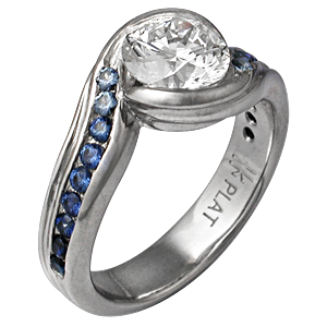 Carved Wave Engagement Ring with Blue Sapphires