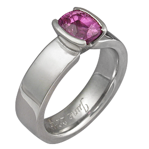 Modern Straight Tapered Head Engagement Ring with Pink Sapphire