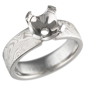 Mokume Solitaire Straight Tapered Head Engagement Ring