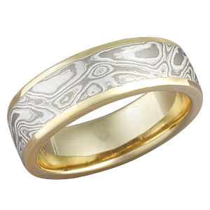 White Mokume Band with Gold Liner