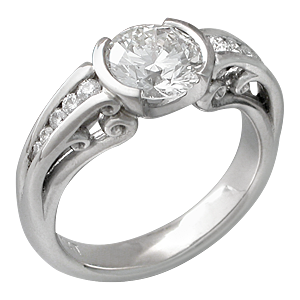 Carved Curls Engagement Ring with Round White Diamond