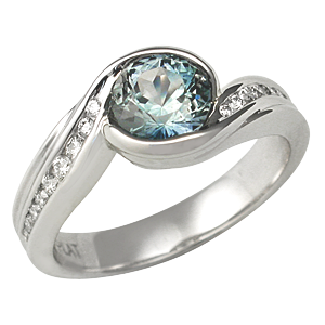 Carved Wave Engagement Ring with Blue Sapphire
