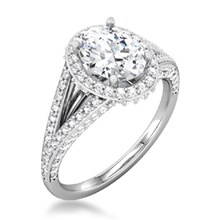 Oval Halo Pave Double Band Engagement Ring
