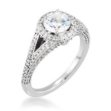 Round Halo Pave Double Band Engagement Ring