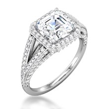 Asscher Halo Pave Double Band Engagement Ring