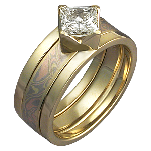 Modern Scaffolding Engagement Ring in Yellow Gold