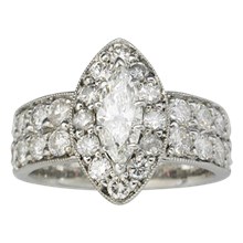 Wide Marquise Halo Pave Engagement Ring - top view