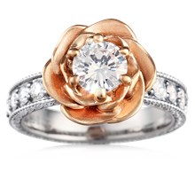 Wide Vintage Rose Engagement Ring - top view