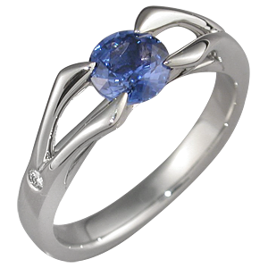 Carved Branch Engagement Ring with Blue Sapphire and Diamond Accents