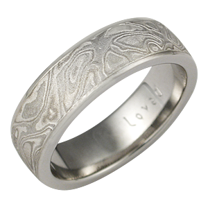 Platinum Mokume Gane Wedding Band with Light Etch