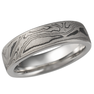 Darkened White Mokume Wedding Band