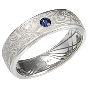White Mokume Wedding Band with Sinusoidal Wave