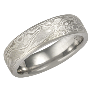 Platinum Mokume Band with a Light Etch and Micro-edge