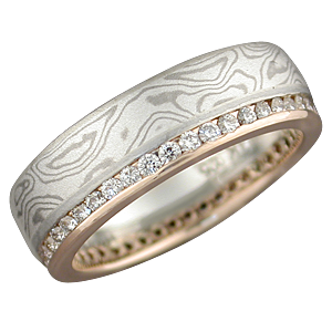 Two Tone Mokume Diamond Channel Side Band