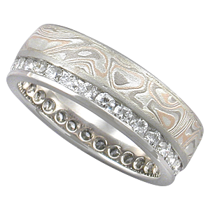 Mokume Diamond Channel Side Band with Champagne Mokume Lightly Etched