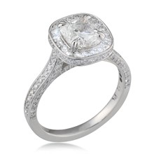 Cathedral and Pave Cushion Halo Engagement Ring