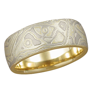 Summer Mokume Band with Heavy Etch and Yellow Gold Liner