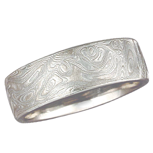 Platinum Mokume Wedding Band with Heavy Etch