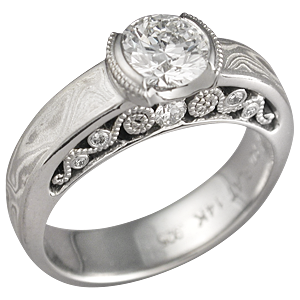 Mokume Curls Engagement Ring with Etched Platinum