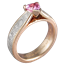 Mokume Cathedral Engagement Ring with Trilliant Cut Pink Sapphire
